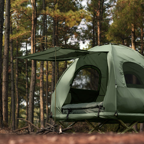 SoBuy Sammenfoldelig 4-i-1 campingtelt med hævet seng til 2 personer-inklusive alus seng, sovepose, luftmadras og bærepose-maksimal vægt 180 kg-grøn | OGS61-l-gr