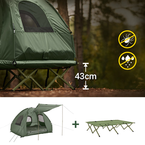 SoBuy Sammenfoldelig 4-i-1 campingtelt med hævet seng til 2 personer-inklusive alus seng, sovepose, luftmadras og bærepose-maksimal vægt 180 kg-grøn | OGS61-l-gr