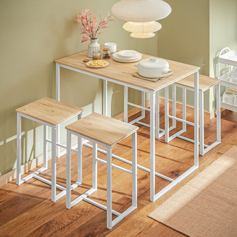 SoBuy Barbord med 4 stole Køkkenbord med 4 skamler Spisebord Højt bord OGT15-WN