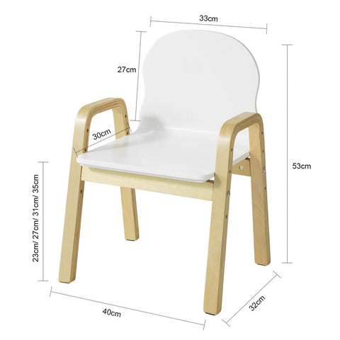 SoBuy 2 Børnestole justerbare i sædehøjde: 23/27/31/35 cm, Massiv birk og MDF, Belastning 90 kg, Hvid, KMB24-WX2