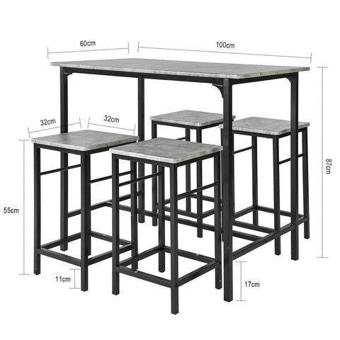 SoBuy Bordsæt med 4 taburetter i industriel stil Barbord højt bord  Loungebord Bord og 2 stole Køkkenbord Spisebord OGT11-HG