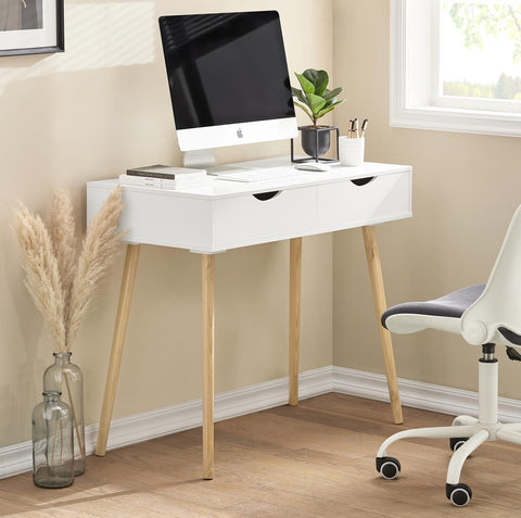 SoBuy Skrivebord med 2 skuffer  Computerbord  B90cm x D45 cm x H77 cm. hvid FWT40-WN