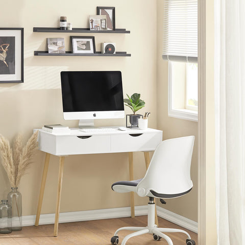 SoBuy Skrivebord med 2 skuffer  Computerbord  B90cm x D45 cm x H77 cm. hvid FWT40-WN