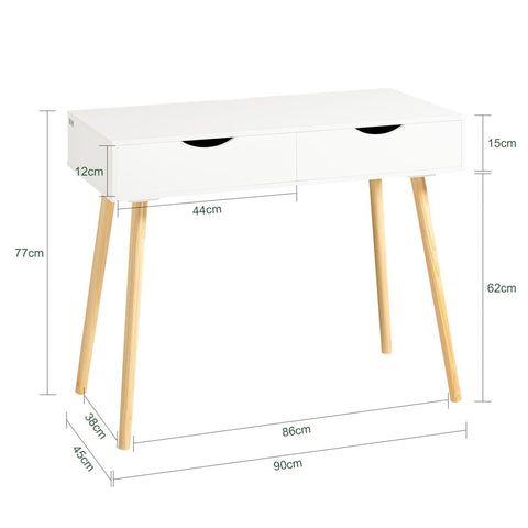 SoBuy Skrivebord med 2 skuffer  Computerbord  B90cm x D45 cm x H77 cm. hvid FWT40-WN
