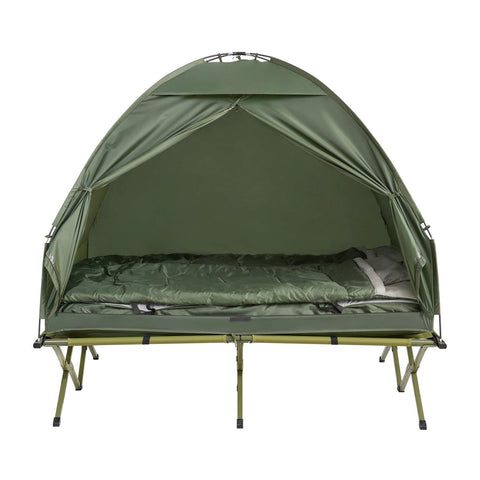 SoBuy, 4-i-1-telt med sovepose til campingstol, luftmadras, sammenklappelig barneseng og tilbehør til 2 personer, OGS32-L-GR