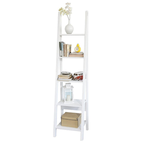 SoBuy Bogreol med 5 hylder Pladsbesparende træhylde Stigereol hivd FRG101-W