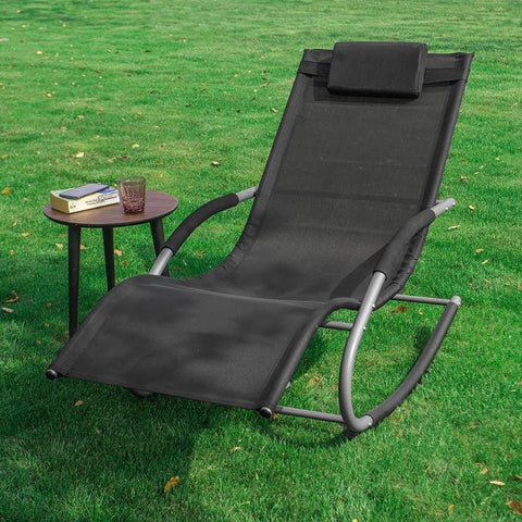 SoBuy Lænestol med lomme Liggestol Solvogn Relaxstol GARDINER  Standkapacitet: 150 kg svart OGS28-SCH