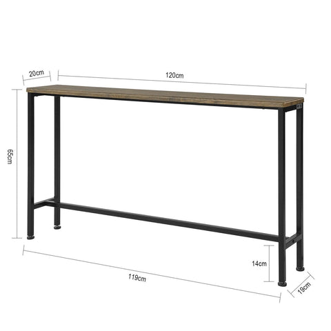SoBuy Pladsbesparende Sidebord Konsolbord i industriel stil Længde 120 cm  Bredde 20 cm Højde 65 cm brun FSB19-N