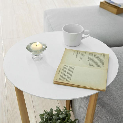 SoBuy Sofabord Hjørnebord Cafébord med hylder Længde 45 cm Bredde 45 cm Højde 60 cm hvid FBT52-WN